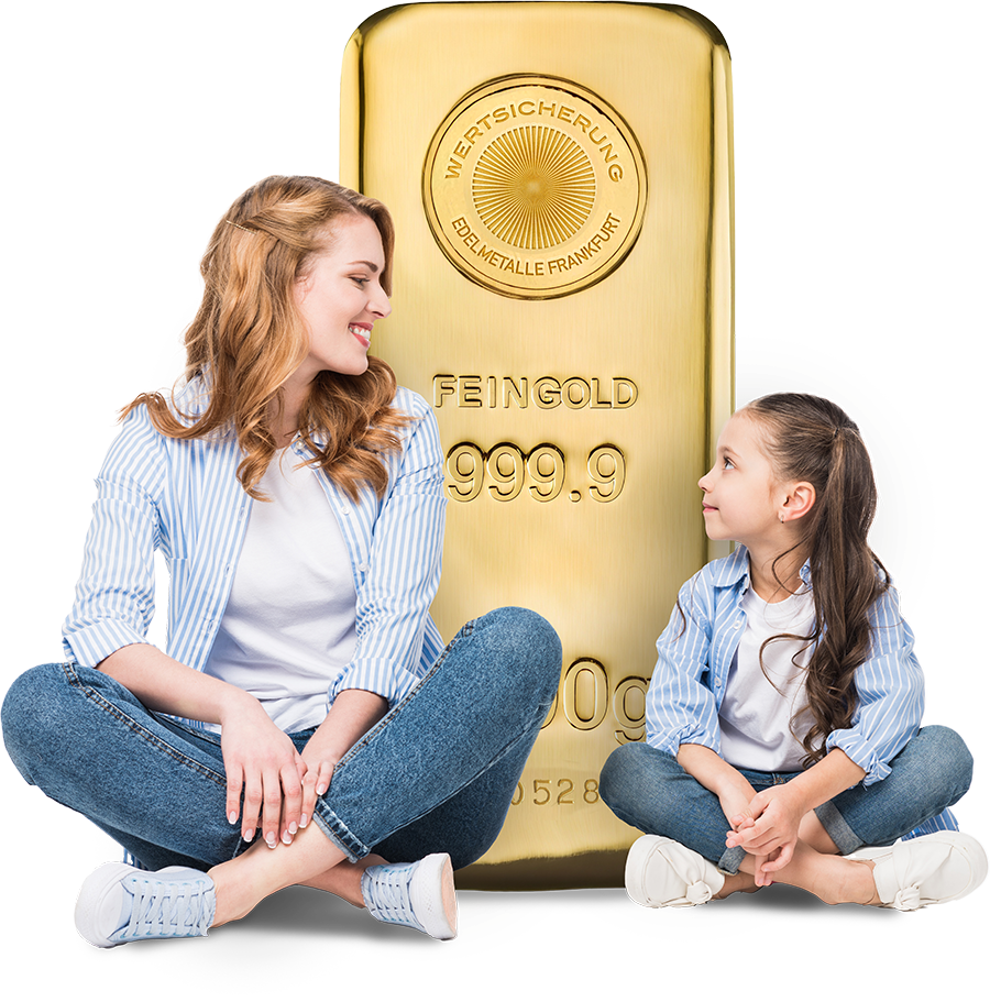Mutter und Tochter mit Goldbarren