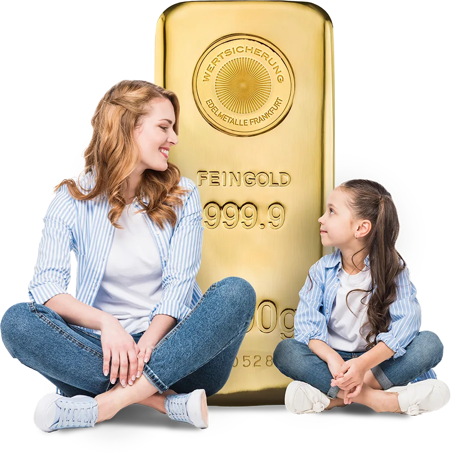 Mutter und Tochter mit Goldbarren